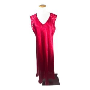 Oscar De‎ La Renta Pink Label Red Lace Satin Full Length Gown Slip Neglige XL